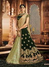 Green Colour Latest Heavy Designer Wedding Wear Jacquard Silk And Velvet Thread Zari And Cord Embroidery Fancy Lahenga Style Saree Collection 4915